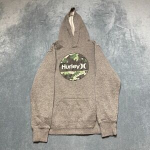 Hurley Hoodie Youth Boys 14/16 Gray Camo Logo Long Sleeve Fleece Lined Pullover